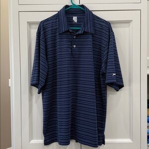 Slazenger Golf Polo Shirt. Mens XL Blue striped with leaping cat logo on sleeve